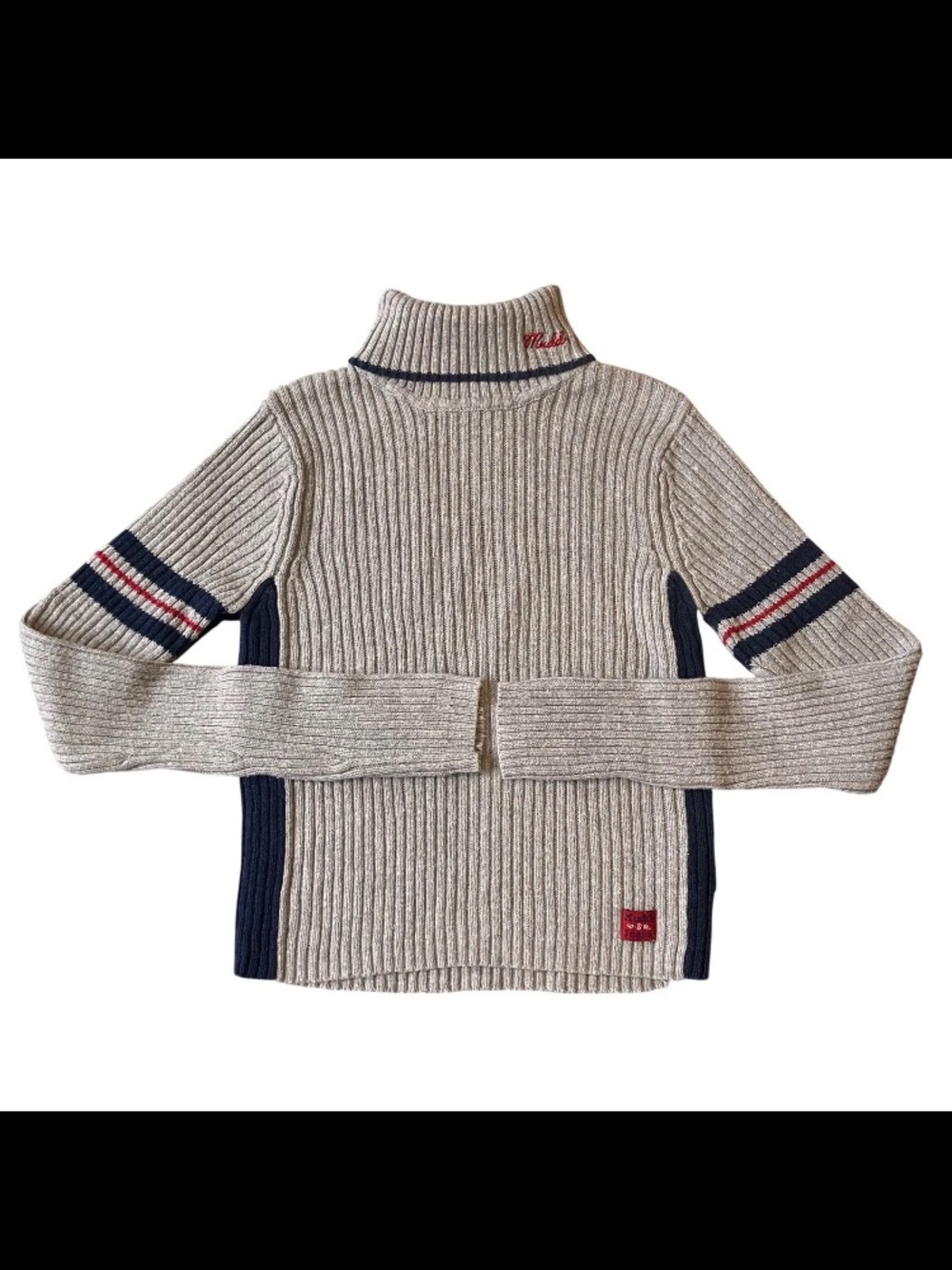 Vintage 90s Y2K Mudd Jeans Turtleneck Crop Sweater Womens Med Gray Striped Logo